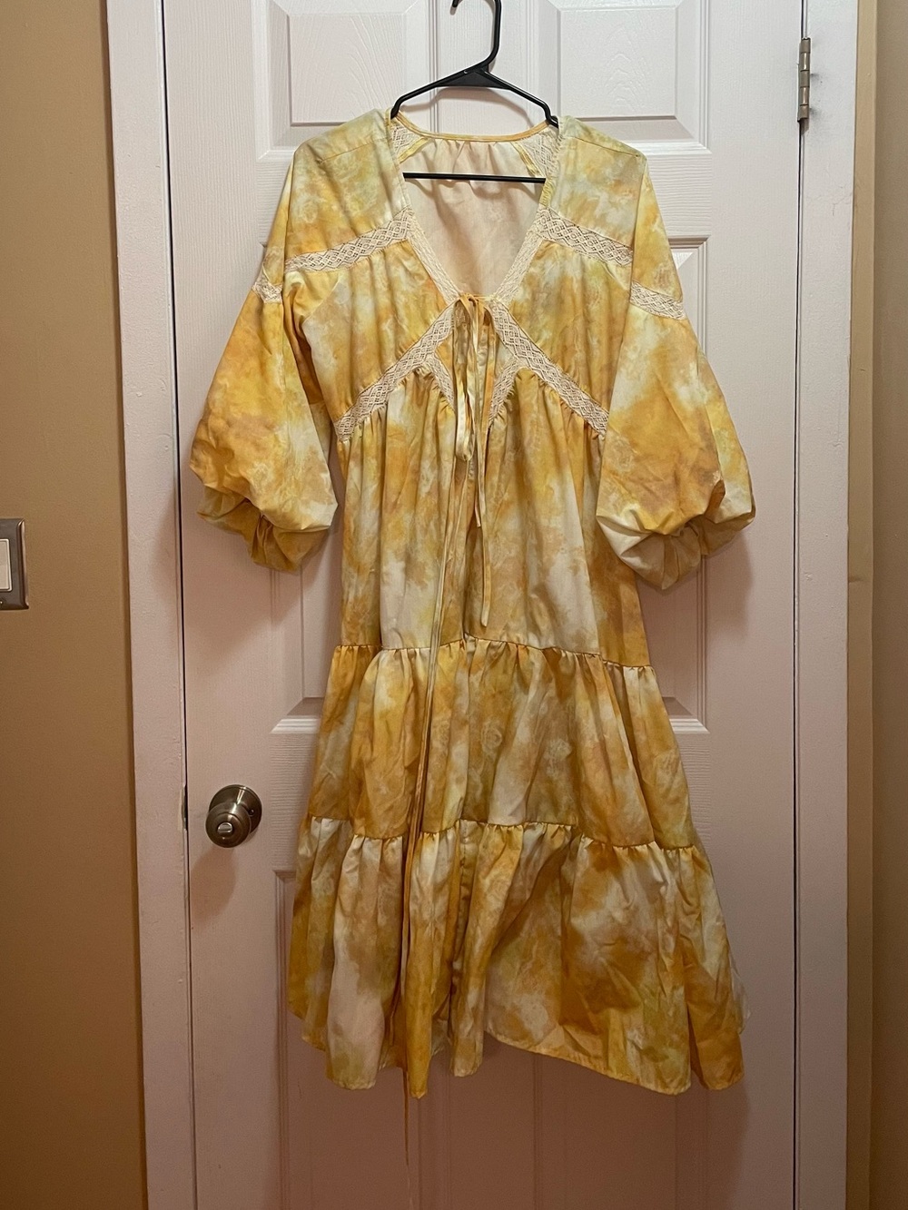Yellow Tie-Dye Tiered Boho Midi Dress